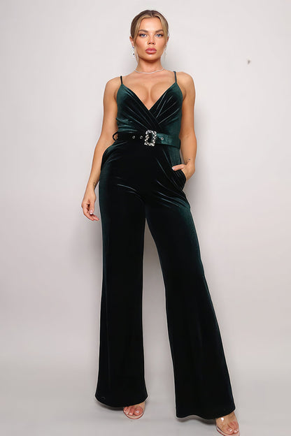 Samba Rhinestone Belt Velvet Jumpsuit Jumpsuits by Fleurcouture | Fleurcouture