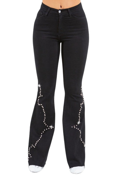 Santa Fe Bell Bottom Jean in Black Black by GJG Denim | Fleurcouture