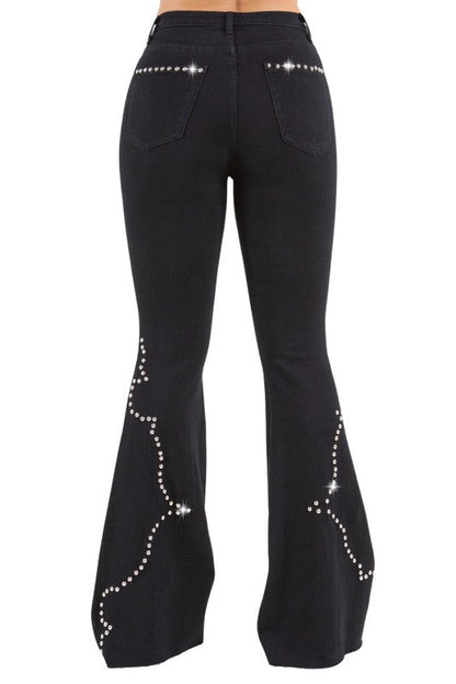 Santa Fe Bell Bottom Jean in Black Black by GJG Denim | Fleurcouture