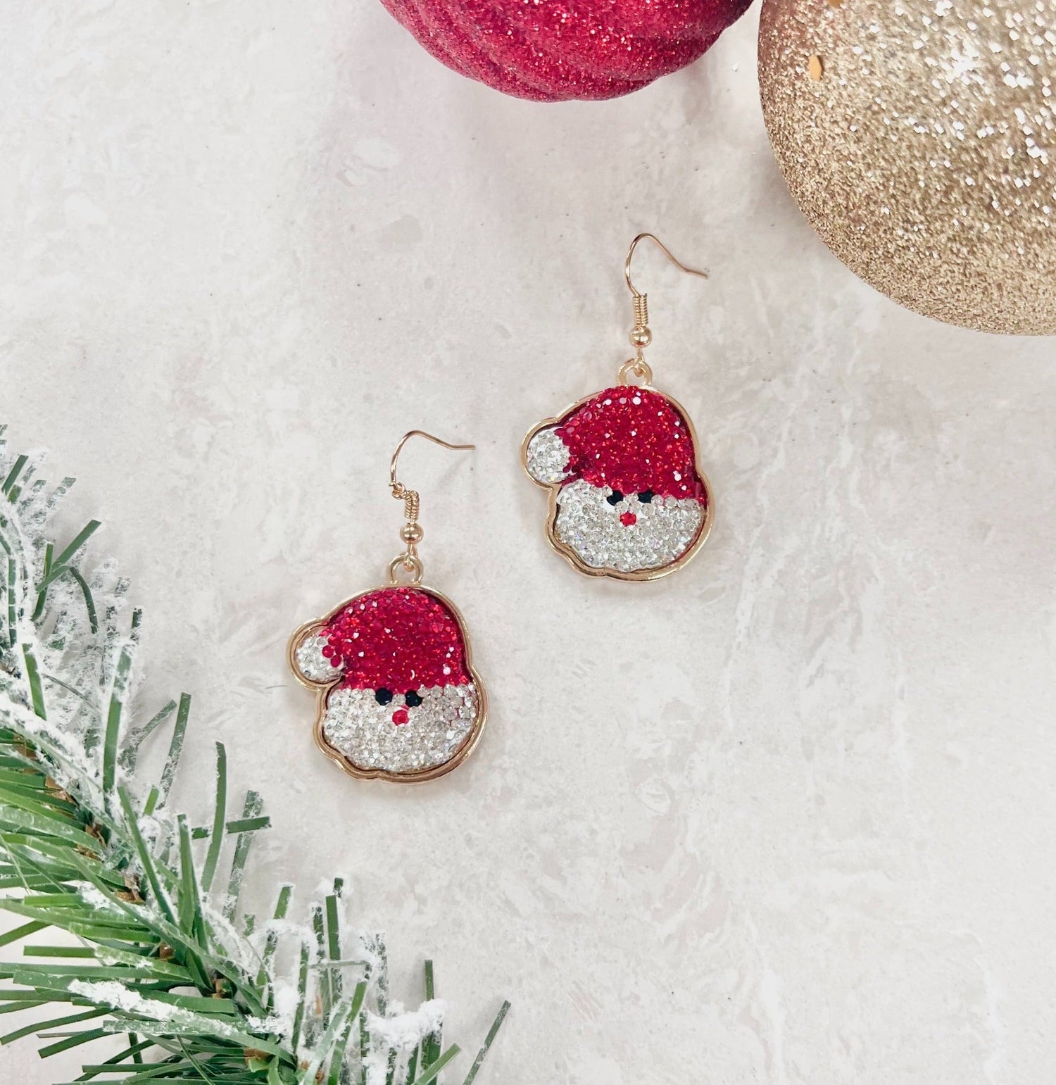 Santa Is Coming To Town Glitter Santa Clause Earrings White One Size Earrings by Grace &amp; Emma | Fleurcouture