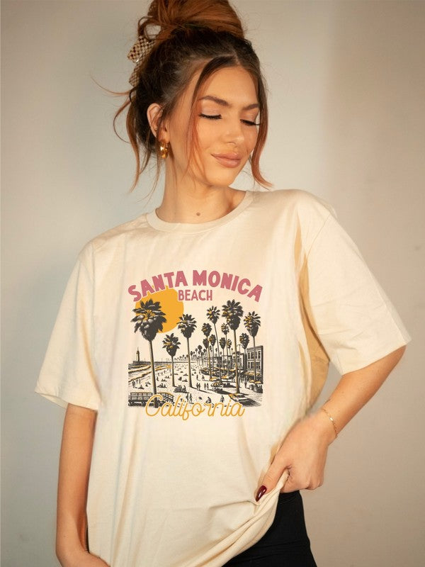 Santa Monica Beach California Graphic Tee Cream L by Ocean and 7th | Fleurcouture