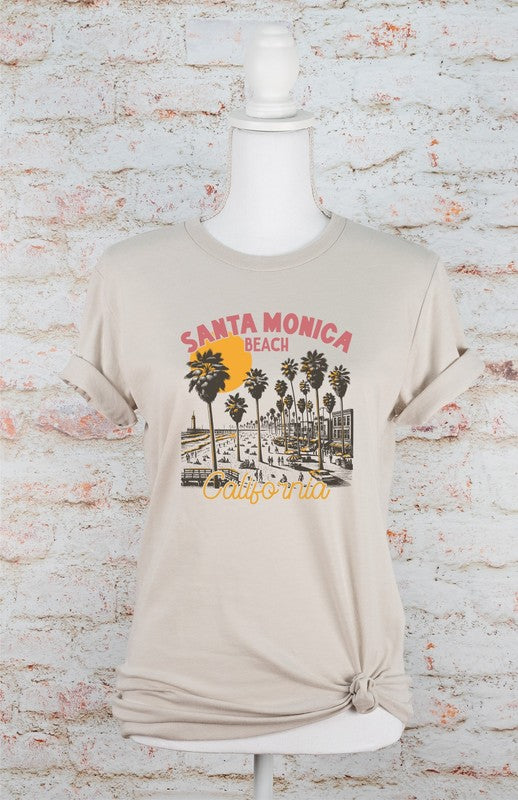 Santa Monica Beach California Graphic Tee Heather Dust L by Ocean and 7th | Fleurcouture