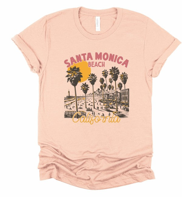 Santa Monica Beach California Graphic Tee Heather Peach L by Ocean and 7th | Fleurcouture