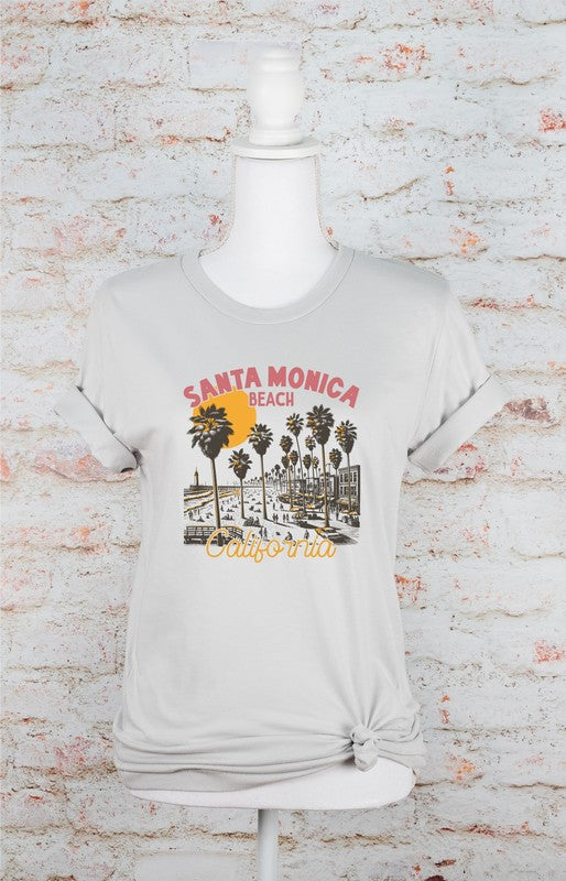 Santa Monica Beach California Graphic Tee Silver L by Ocean and 7th | Fleurcouture