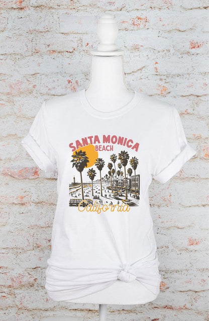 Santa Monica Beach California Graphic Tee White L by Ocean and 7th | Fleurcouture