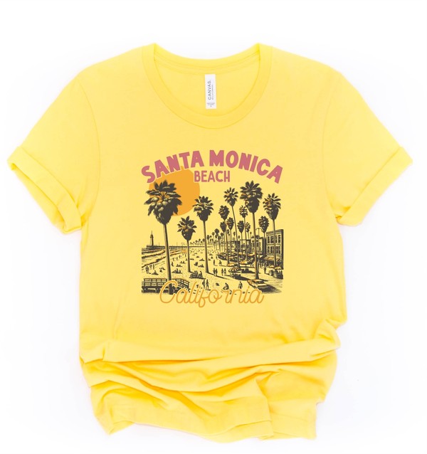 Santa Monica Beach California Graphic Tee Yellow XS by Ocean and 7th | Fleurcouture