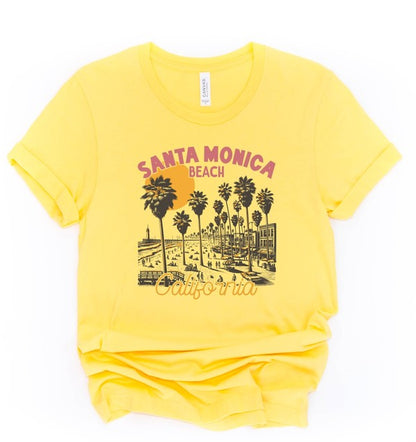 Santa Monica Beach California Graphic Tee Yellow XS by Ocean and 7th | Fleurcouture