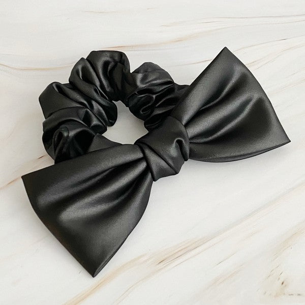 Satin Bow Tie Hair Scrunch Black OS by Ellison and Young | Fleurcouture