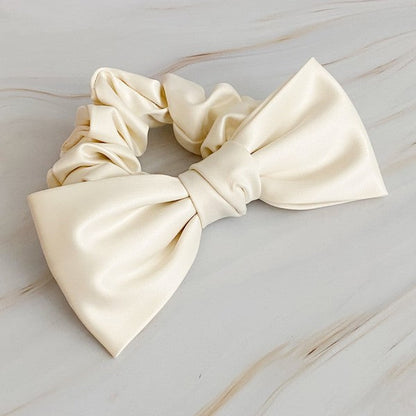 Satin Bow Tie Hair Scrunch Cream OS by Ellison and Young | Fleurcouture