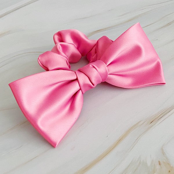 Satin Bow Tie Hair Scrunch Pink OS by Ellison and Young | Fleurcouture