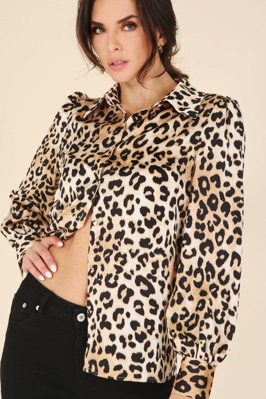 Satin leopard blouse Leopard by Lilou | Fleurcouture