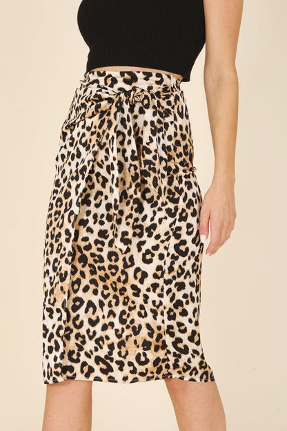 Satin leopard tie skirt Leopard by Lilou | Fleurcouture