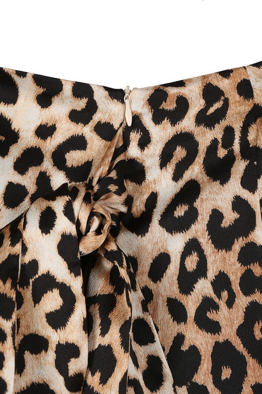 Satin leopard tie skirt Leopard by Lilou | Fleurcouture