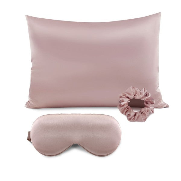 Satin Pillowcase Sleep Mask Scrunchie Gift Set Blush 1 by Dani &amp; Em | Fleurcouture