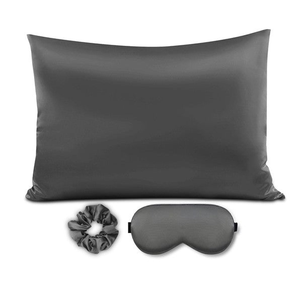 Satin Pillowcase Sleep Mask Scrunchie Gift Set Charcoal 1 by Dani &amp; Em | Fleurcouture