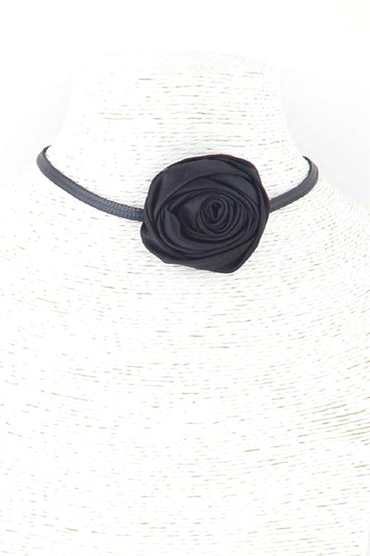 Satin Rose Flower Choker Necklace Black O/S by LA Jewelry Plaza | Fleurcouture