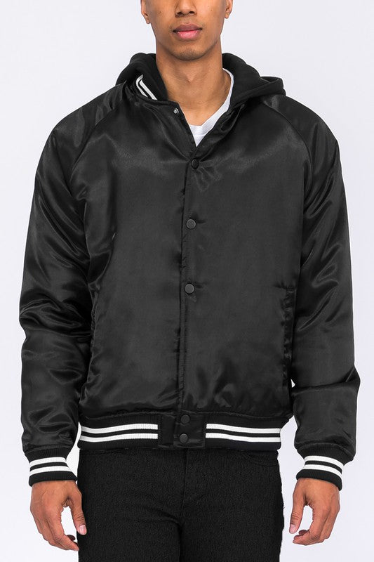 SATIN VARSITY BOMBER JACKET BLACK S Men&