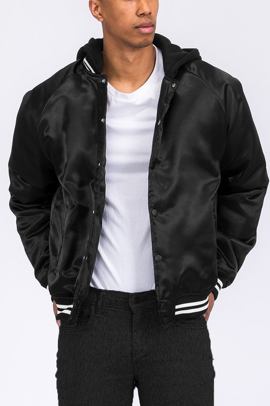 SATIN VARSITY BOMBER JACKET Men&