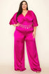 Satin Wrap Front Short Sleeve Smocked Waist Jumpsuit Jumpsuits by Fleurcouture | Fleurcouture