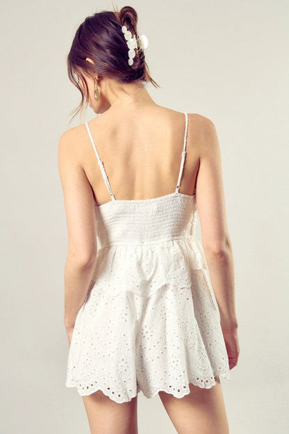 Scallop Edge Front Tie-Up Romper WHITE by Mustard Seed | Fleurcouture