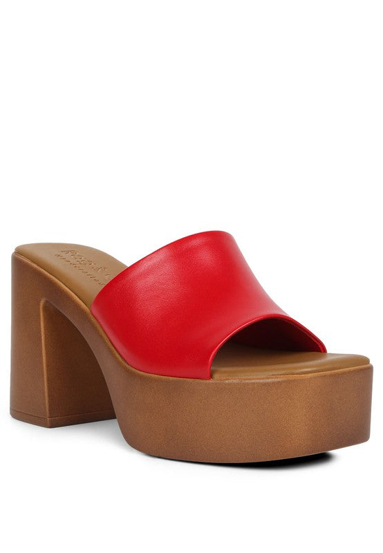 Scandal Slip On Block Heel Sandals Red 5 by Rag Company | Fleurcouture