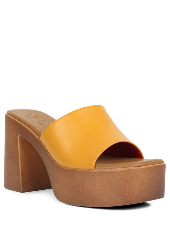 Scandal Slip On Block Heel Sandals Tan 6 by Rag Company | Fleurcouture