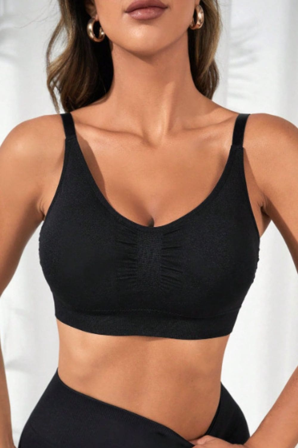 Scoop Neck Cropped Active Bra Black S by Trendsi | Fleurcouture