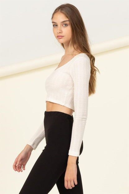 Scoop Neck Long Sleeve Crop Top by HYFVE | Fleurcouture