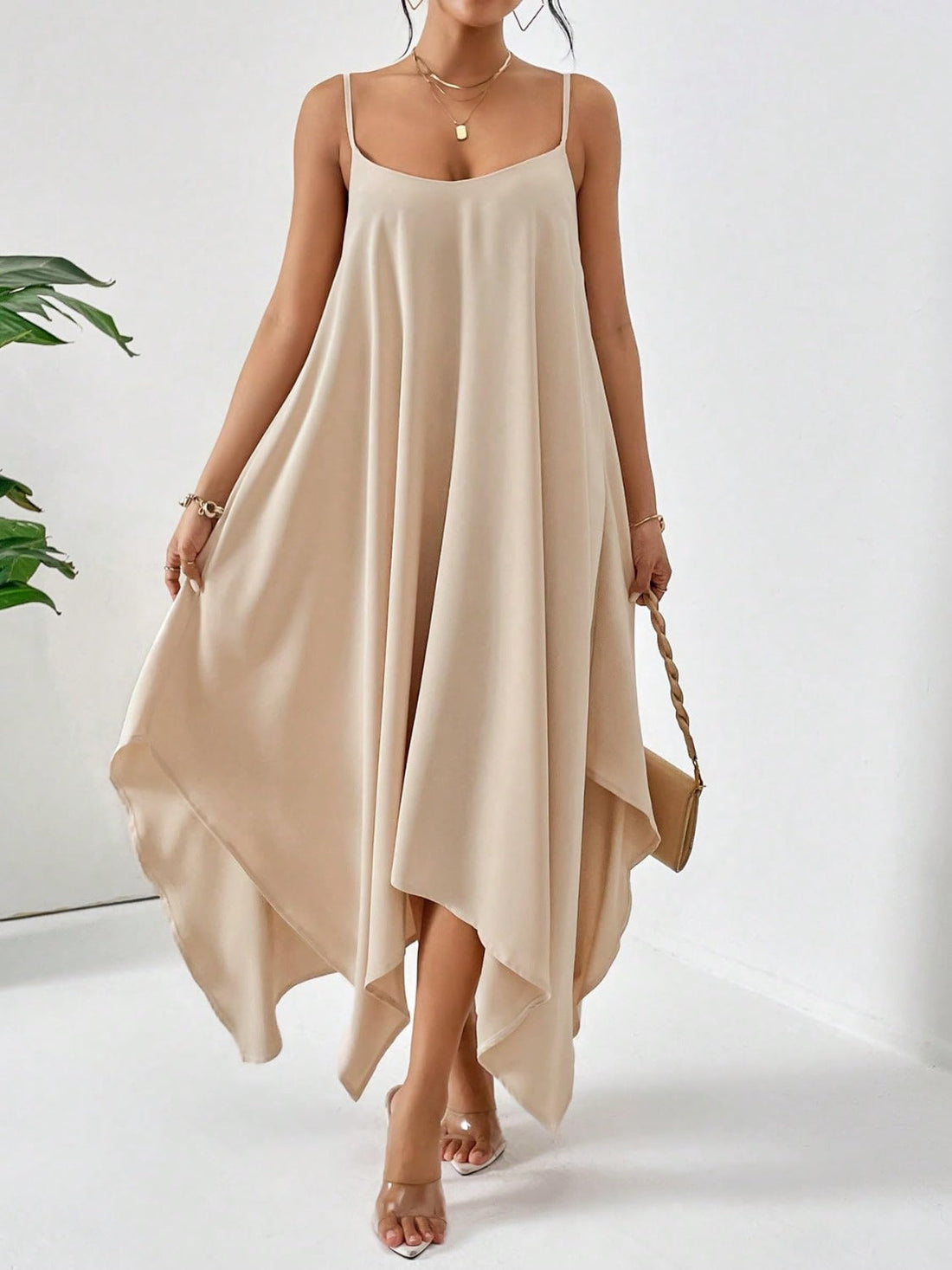 Scoop Neck Midi Cami Dress Tan S Dresses by Trendsi | Fleurcouture