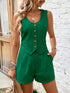 Scoop Neck Sleeveless Top and Shorts Set Green S Women&