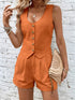 Scoop Neck Sleeveless Top and Shorts Set Orange S Women&