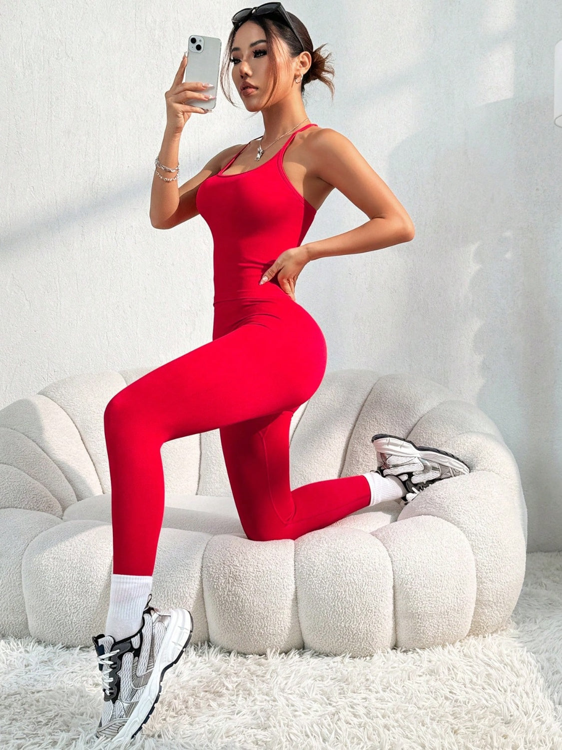 Scoop Neck Top and Pants Active Set Red Fitness by Trendsi | Fleurcouture