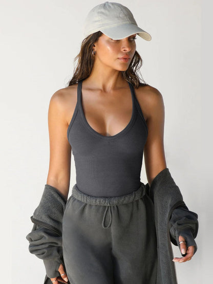 Scoop Neck Wide Strap Tank Activewear by Trendsi | Fleurcouture