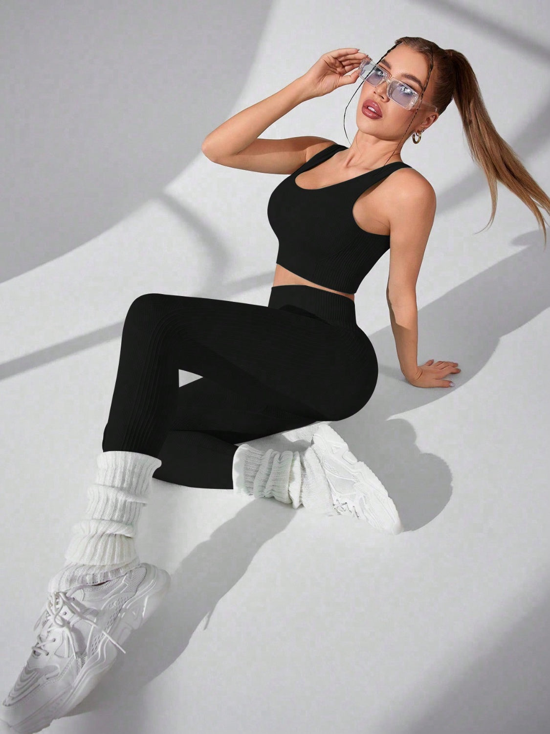 Scoop Neck Wide Strap Top and Pants Active Set Active Sets by Trendsi | Fleurcouture