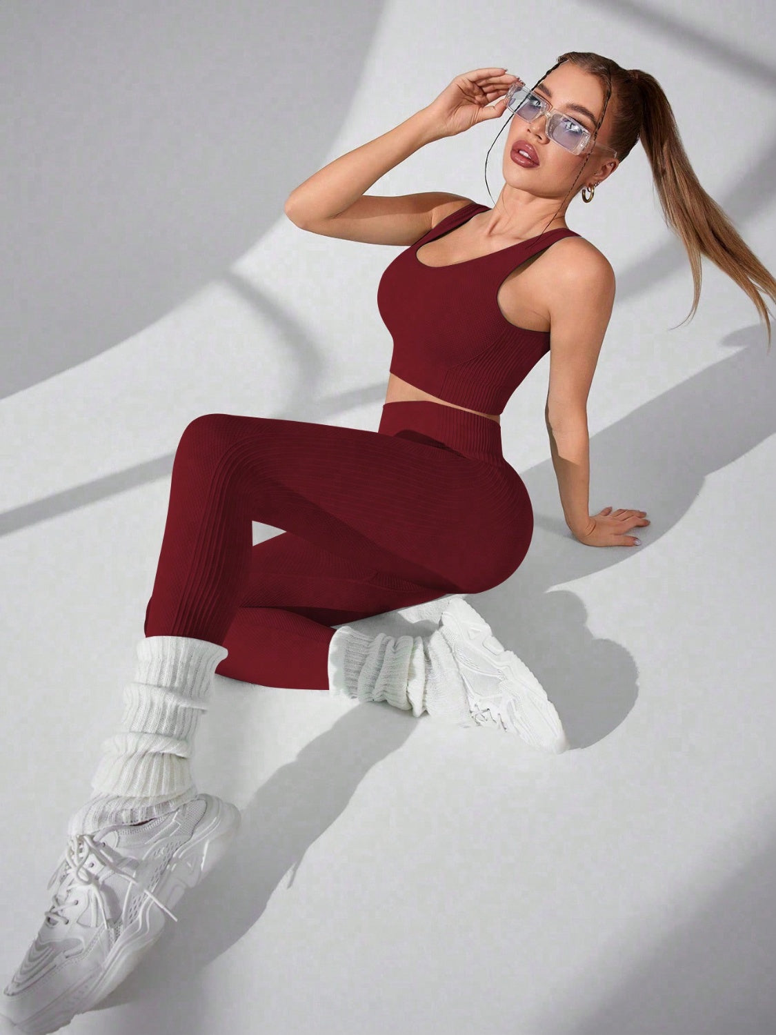 Scoop Neck Wide Strap Top and Pants Active Set Active Sets by Trendsi | Fleurcouture