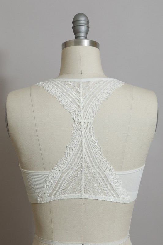 Seamless Front Lace Racerback Bralette Ivory S by Leto Accessories | Fleurcouture