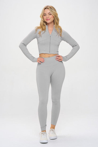 Seamless Ribbed Tracksuit Zip-up Two-Piece Set by OTOS Active | Fleurcouture