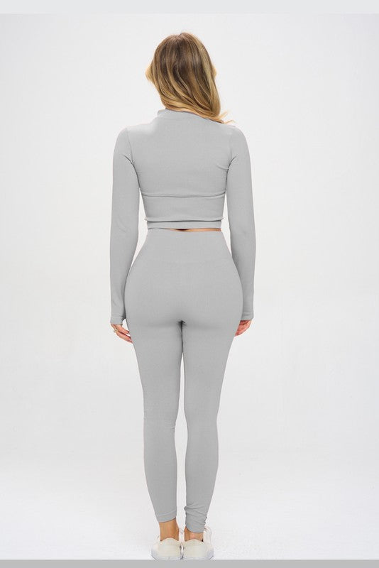 Seamless Ribbed Tracksuit Zip-up Two-Piece Set by OTOS Active | Fleurcouture