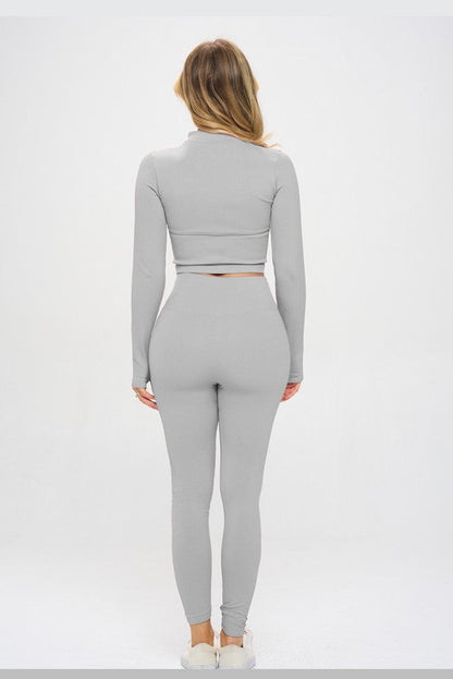 Seamless Ribbed Tracksuit Zip-up Two-Piece Set by OTOS Active | Fleurcouture