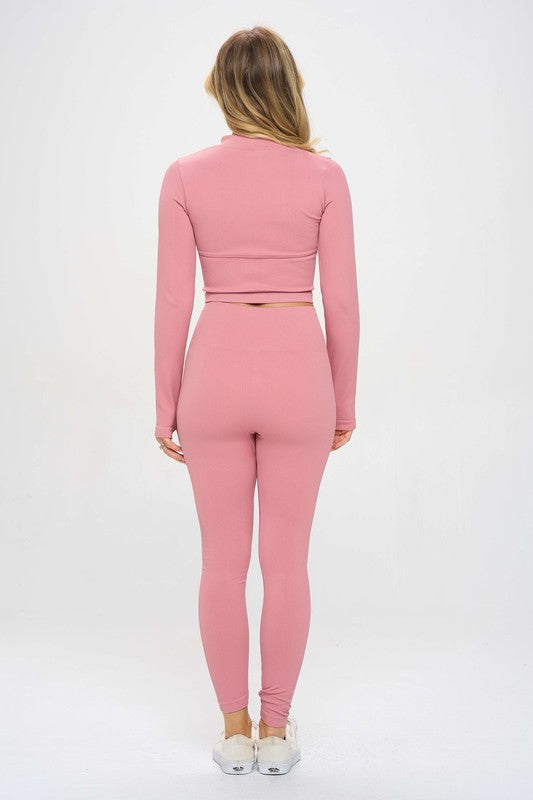 Seamless Ribbed Tracksuit Zip-up Two-Piece Set by OTOS Active | Fleurcouture