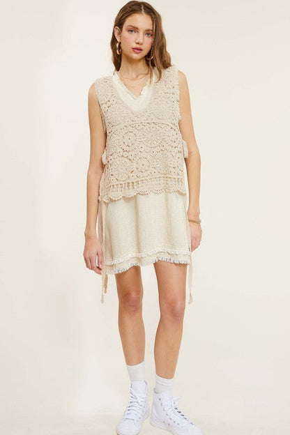 Self Side Tie Detailed Crochet Vest Top NATURAL by La Miel | Fleurcouture