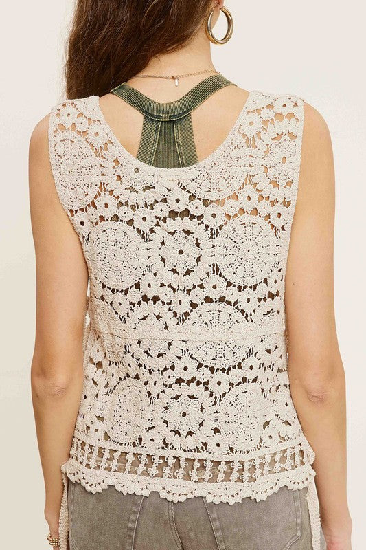 Self Side Tie Detailed Crochet Vest Top NATURAL by La Miel | Fleurcouture