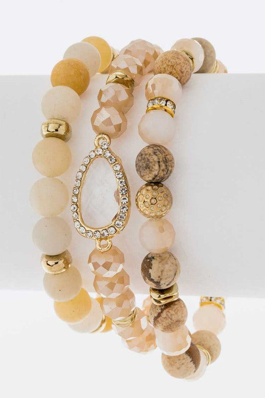 Semi Precious Mix Beads Stretch Bracelet Set Brown O/S by LA Jewelry Plaza | Fleurcouture
