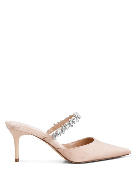 Sena Diamante Stiletto Mules Sandals by Rag Company | Fleurcouture