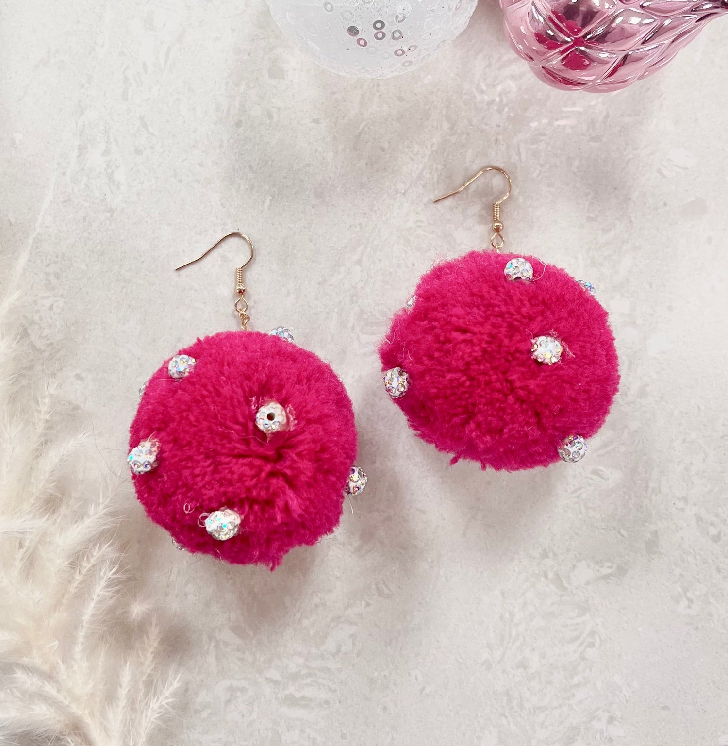 Send Me The Link Pink Pom Pom Earrings Pink One Size Earrings by Grace &amp; Emma | Fleurcouture