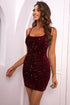 Sequin Double-Strap Bodycon Dress Wine XS Women&