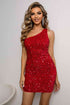 Sequin One-Shoulder Sleeveless Dress Red XS by Trendsi | Fleurcouture