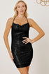 Sequin Spaghetti Strap Mini Wrap Dress Black S by Trendsi | Fleurcouture