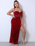 Sequin Spliced Mesh Adjustable Strap Dress Red XS Women&