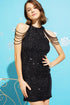 SEQUINS BODYCON PARTY DRESS WITH SHOULDER BEADS Black S by Sweet Generis | Fleurcouture